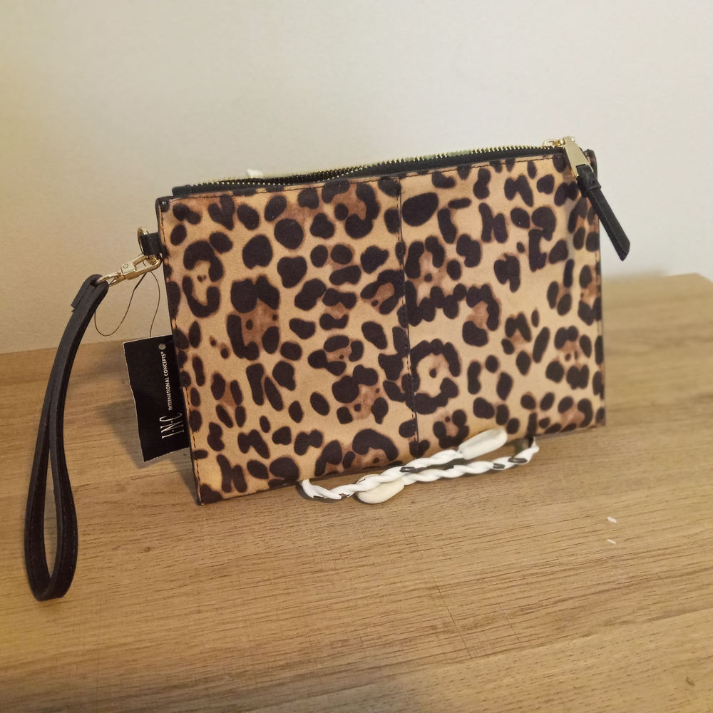 INC International Concepts Leopard Print Wristlet Clutch - Brown/Cream/Black